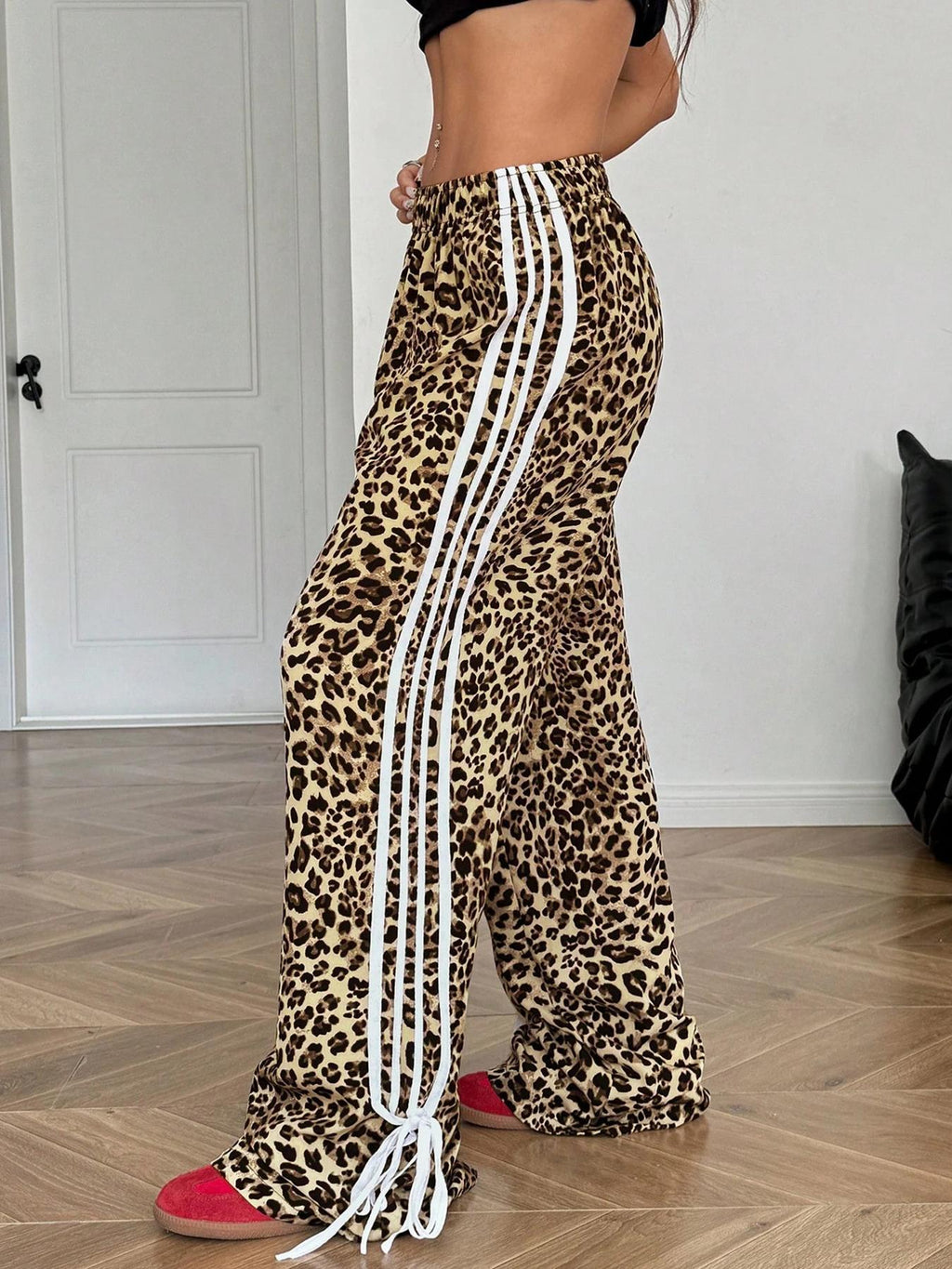 Leopard Side Stripe Wide Leg Track Pants - Leo