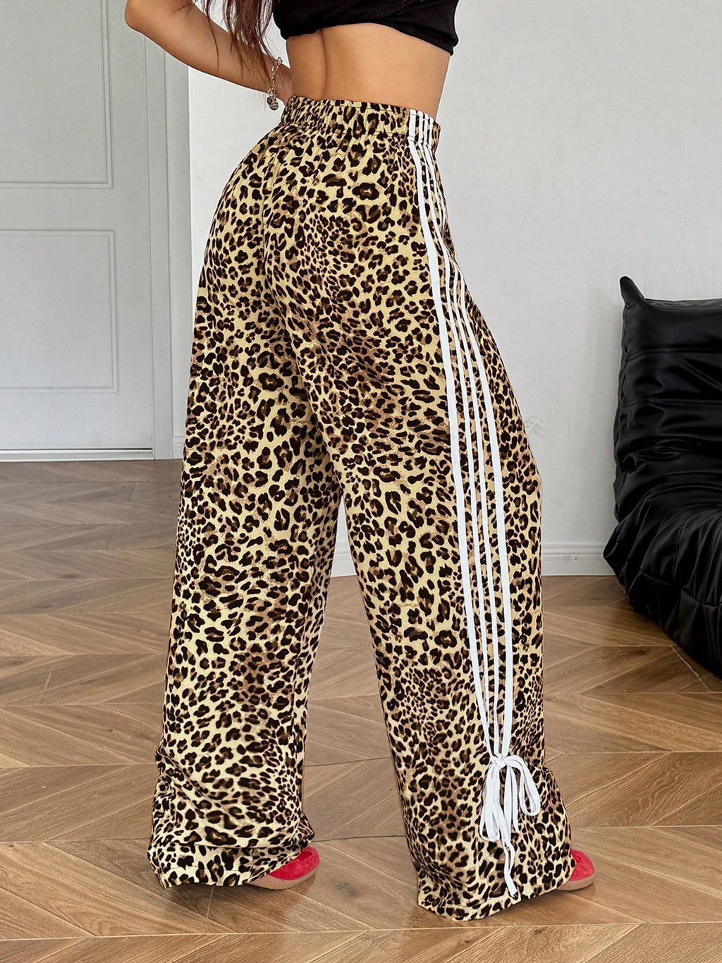 Leopard Side Stripe Wide Leg Track Pants - Leo - 2
