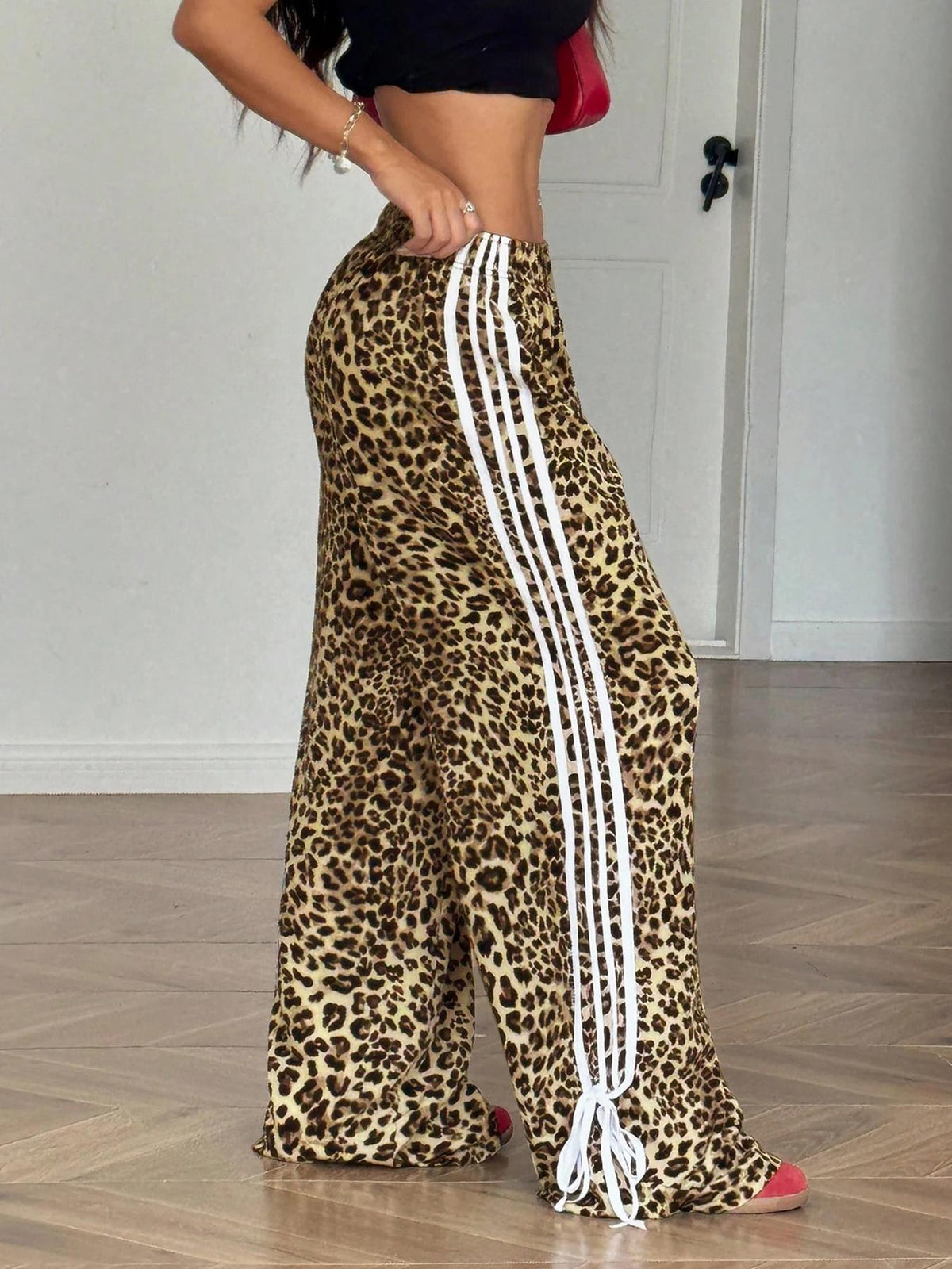 Leopard Side Stripe Wide Leg Track Pants - Leo - 4