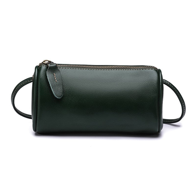 Mini Leather Barrel Crossbody Bag - Forest Green