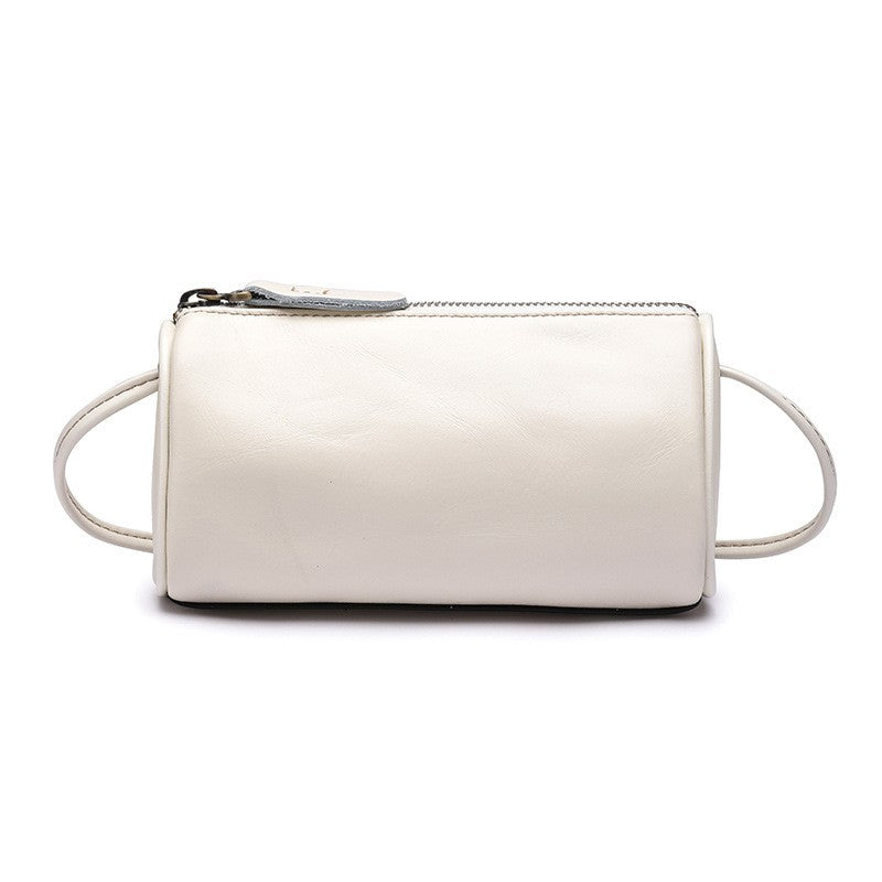 Mini Leather Barrel Crossbody Bag - White