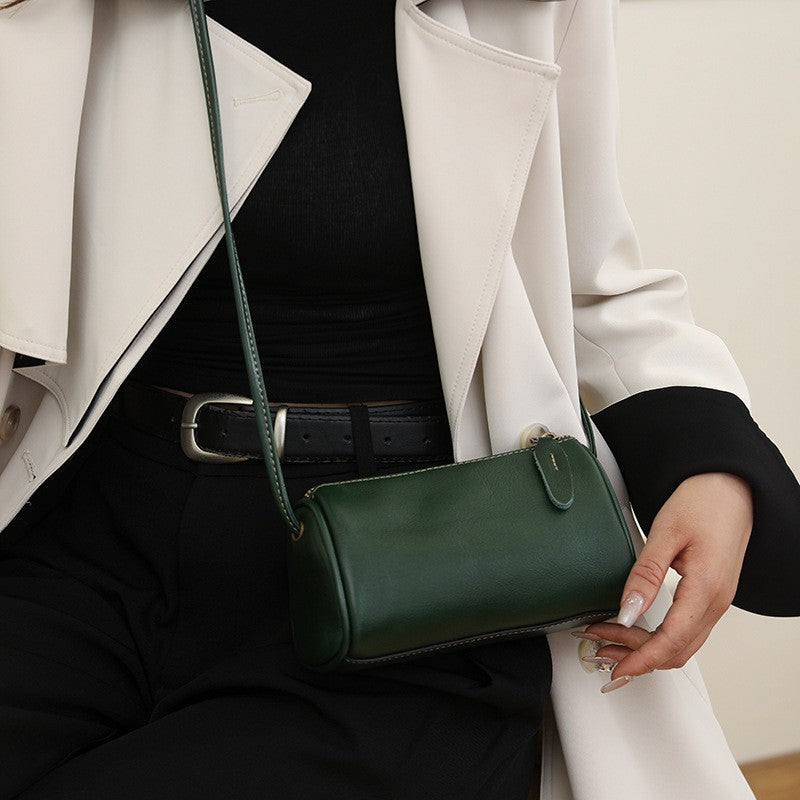 Mini Leather Barrel Crossbody Bag