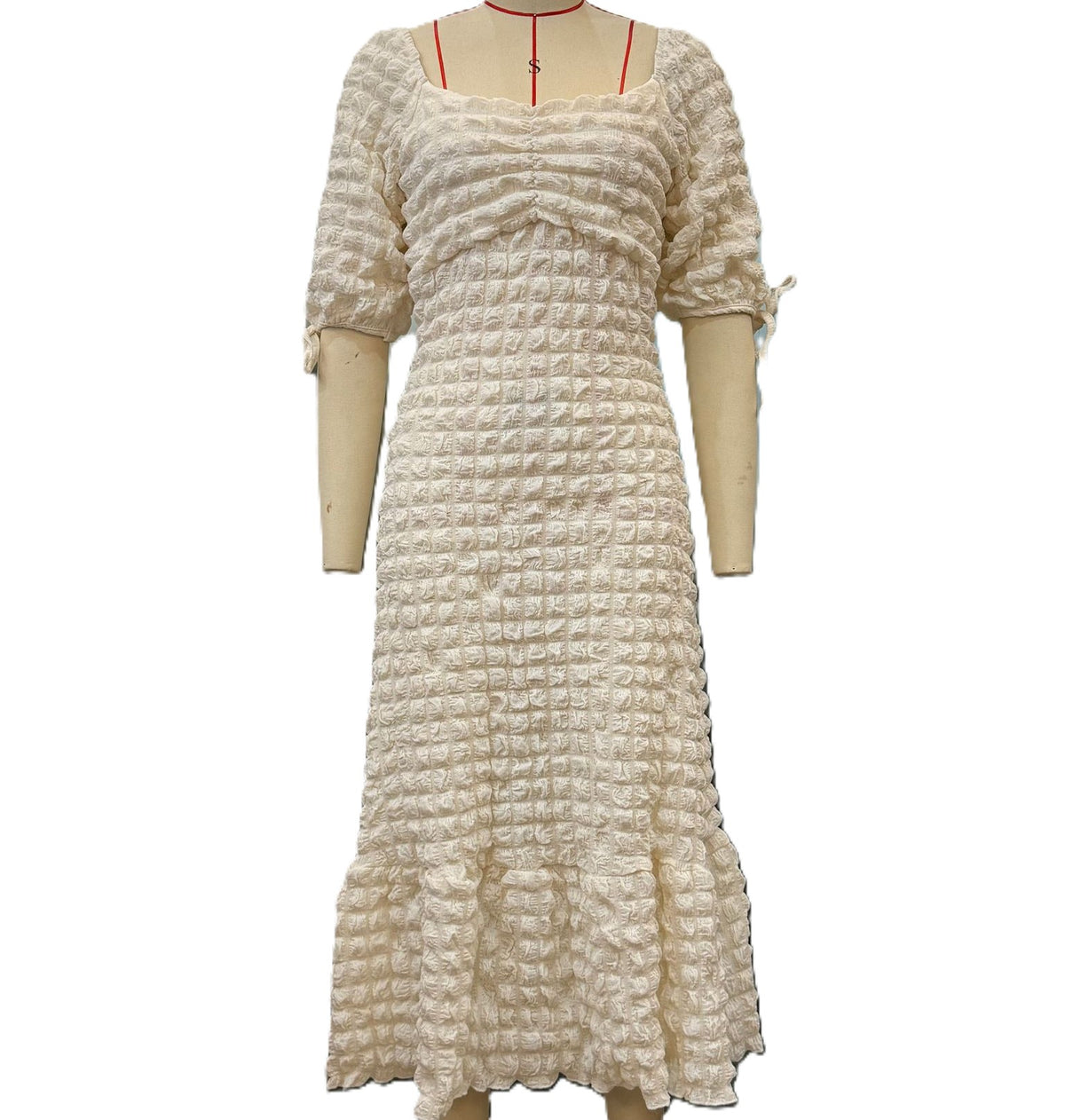 Bubble Texture Puff Sleeve Maxi Dress - White - 2