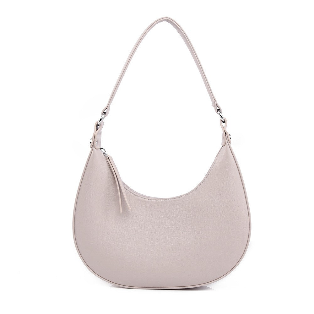 Crescent Hobo Shoulder Bag with Zip Top - Dove Gray