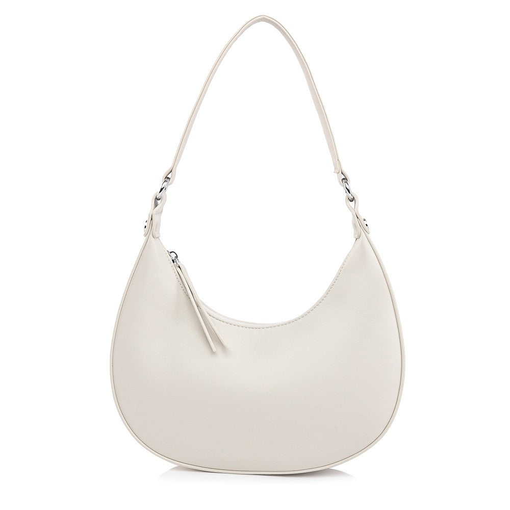 Crescent Hobo Shoulder Bag with Zip Top - Ivory