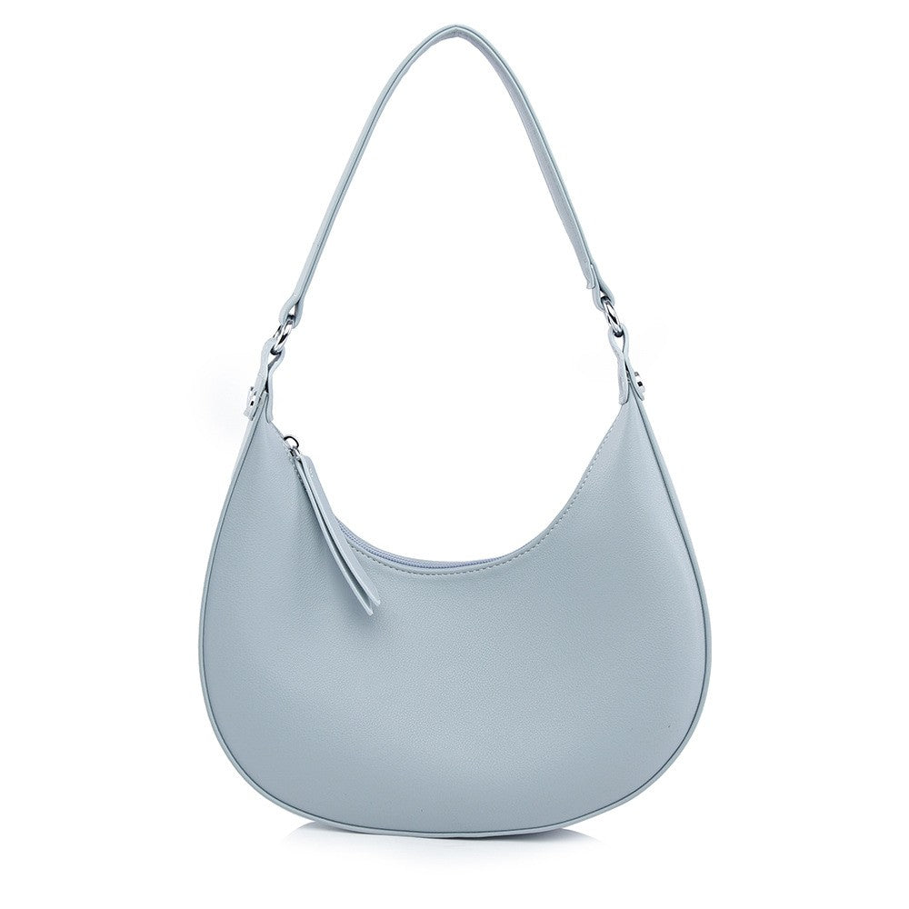 Crescent Hobo Shoulder Bag with Zip Top - Light Blue