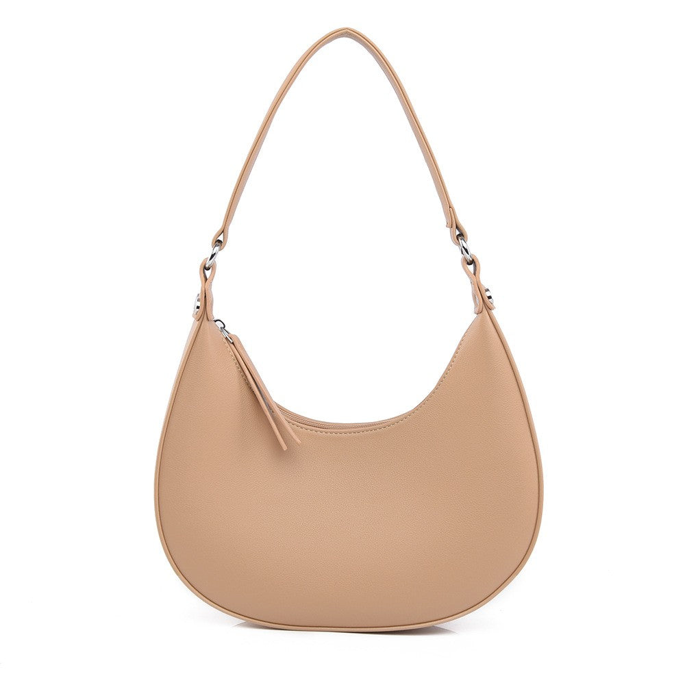 Crescent Hobo Shoulder Bag with Zip Top - Tan