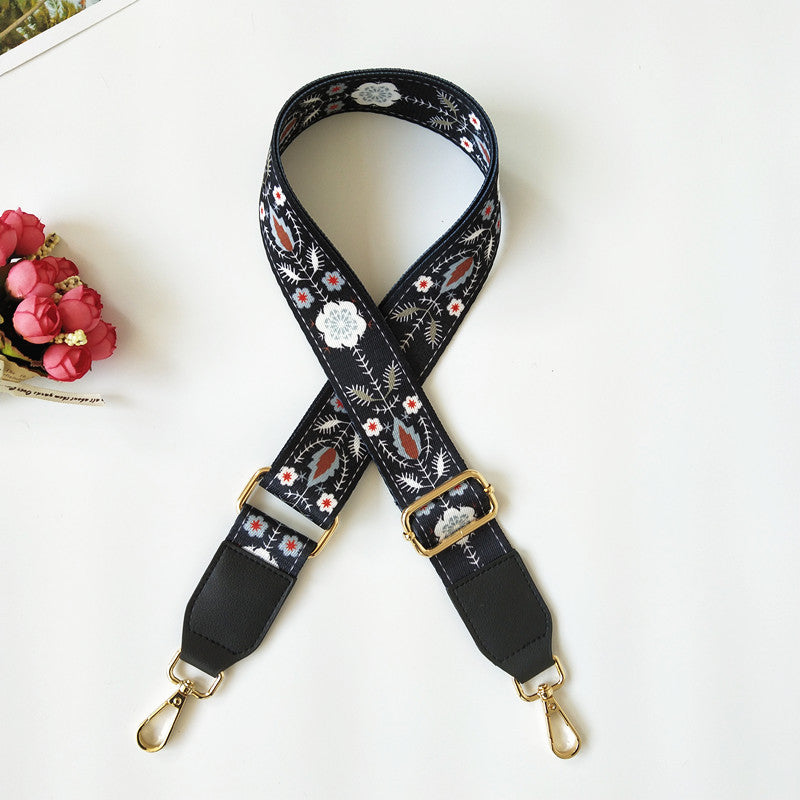 Botanical Print Faux Leather Trim Wide Purse Strap - C1