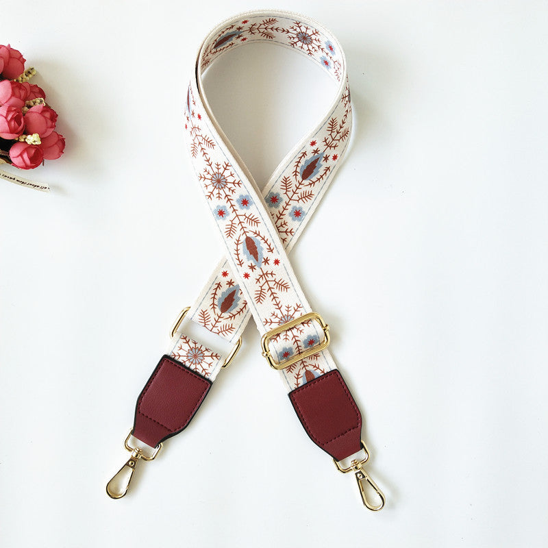 Botanical Print Faux Leather Trim Wide Purse Strap - C10
