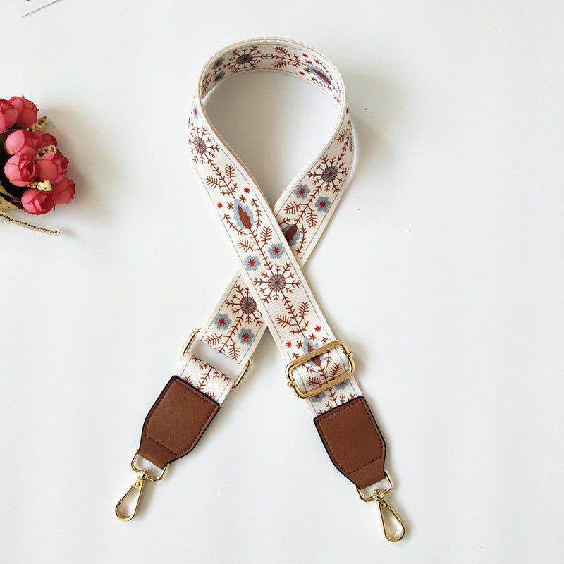Botanical Print Faux Leather Trim Wide Purse Strap - C11