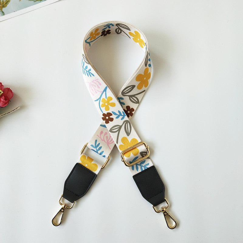 Botanical Print Faux Leather Trim Wide Purse Strap - C13
