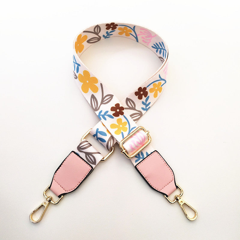 Botanical Print Faux Leather Trim Wide Purse Strap - C15