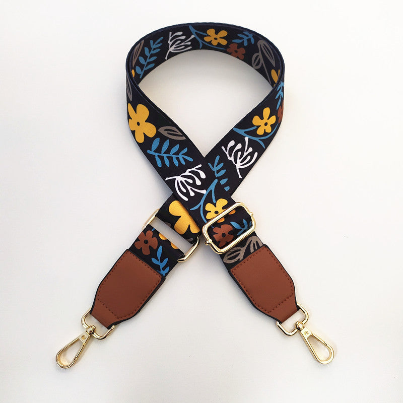 Botanical Print Faux Leather Trim Wide Purse Strap - C17