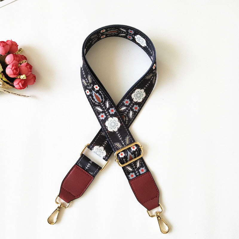 Botanical Print Faux Leather Trim Wide Purse Strap - C3