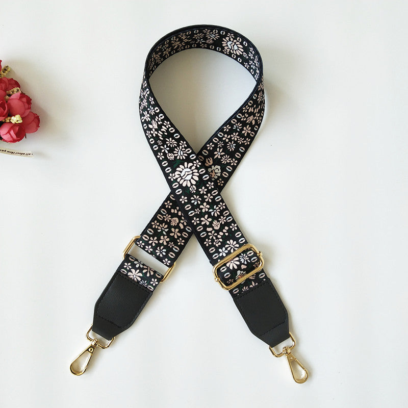 Botanical Print Faux Leather Trim Wide Purse Strap - C4