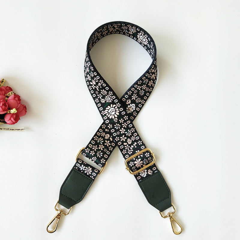 Botanical Print Faux Leather Trim Wide Purse Strap - C5