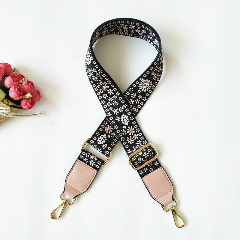 Botanical Print Faux Leather Trim Wide Purse Strap - C6