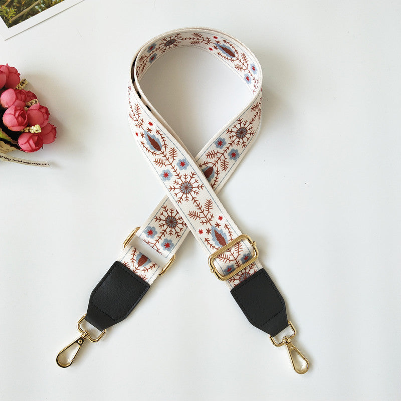 Botanical Print Faux Leather Trim Wide Purse Strap - C7