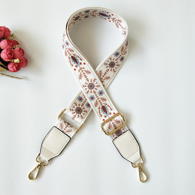 Botanical Print Faux Leather Trim Wide Purse Strap - C8