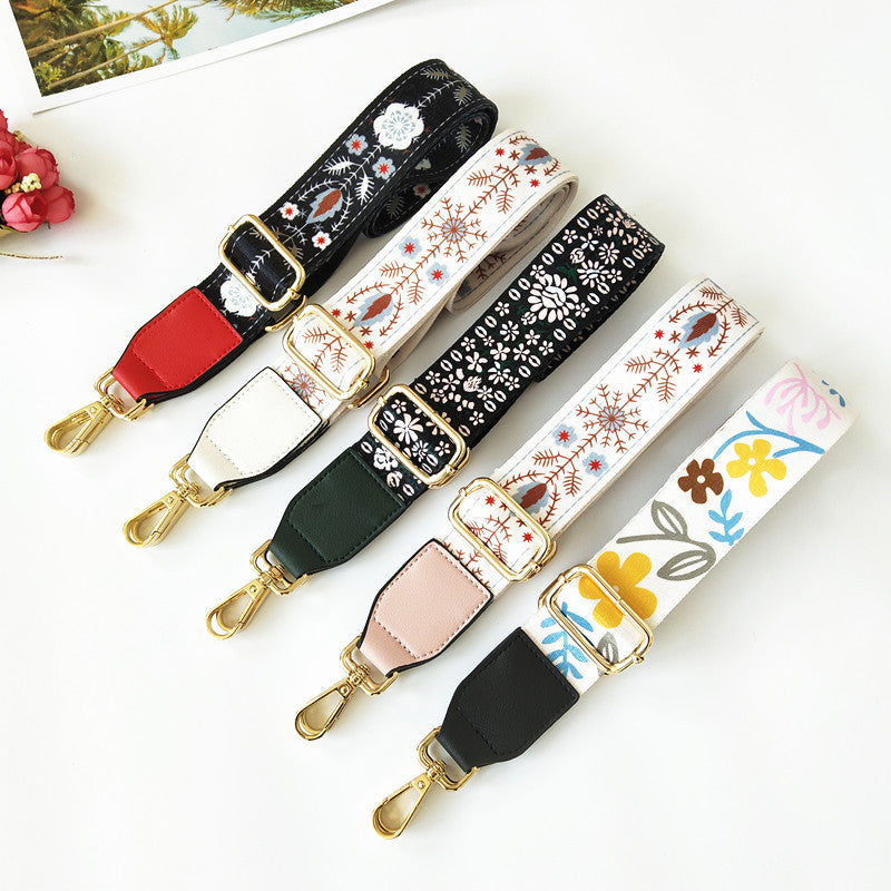 Botanical Print Faux Leather Trim Wide Purse Strap