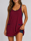 Striped Racerback Mini Dress With Built In Shorts - Red