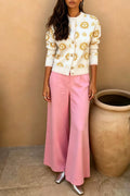 Celestial Floral Knit Two Piece Pant Set - White