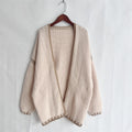 Contrast Whipstitch Open Front Cardigan - Apricot