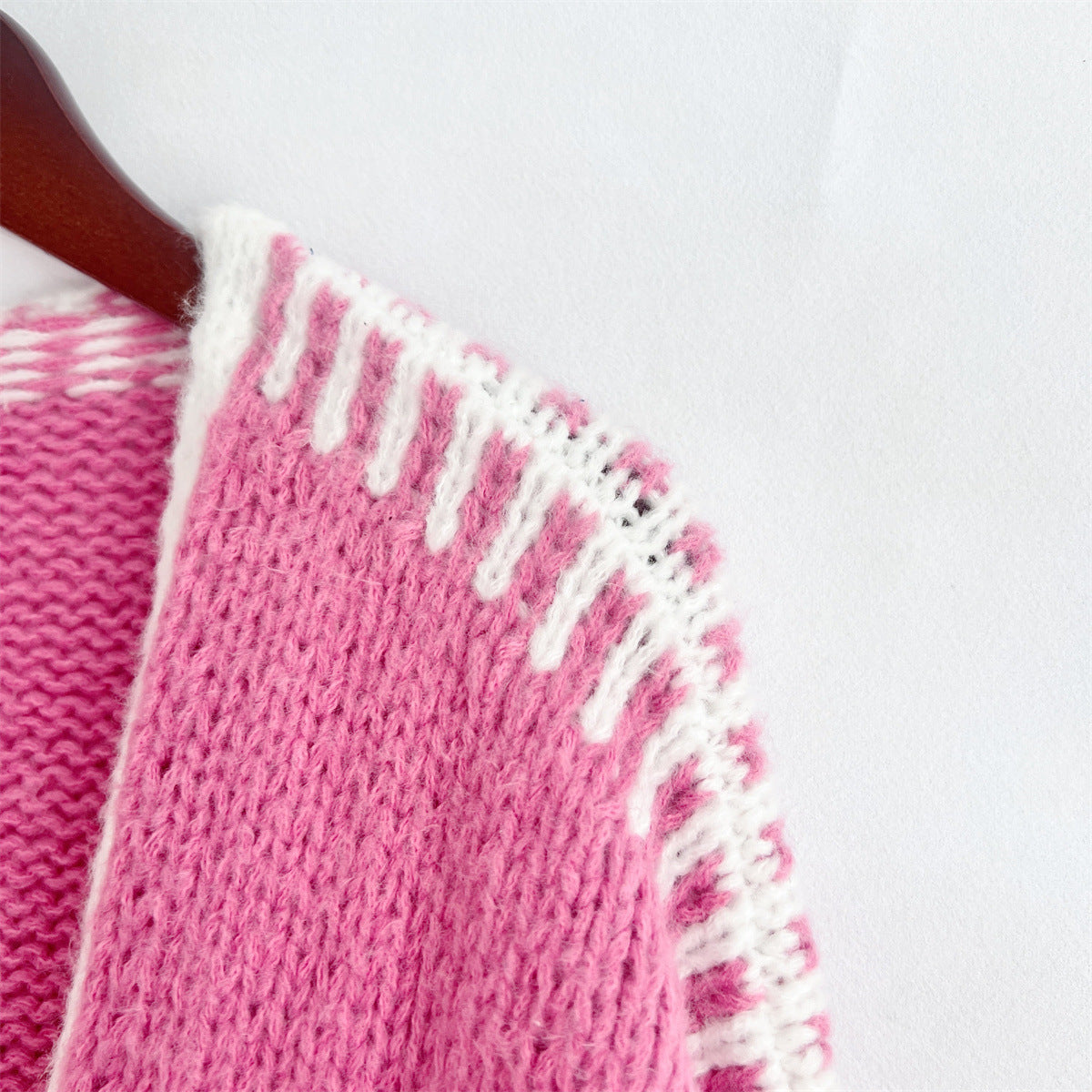 Contrast Whipstitch Open Front Cardigan - Rosered - 1