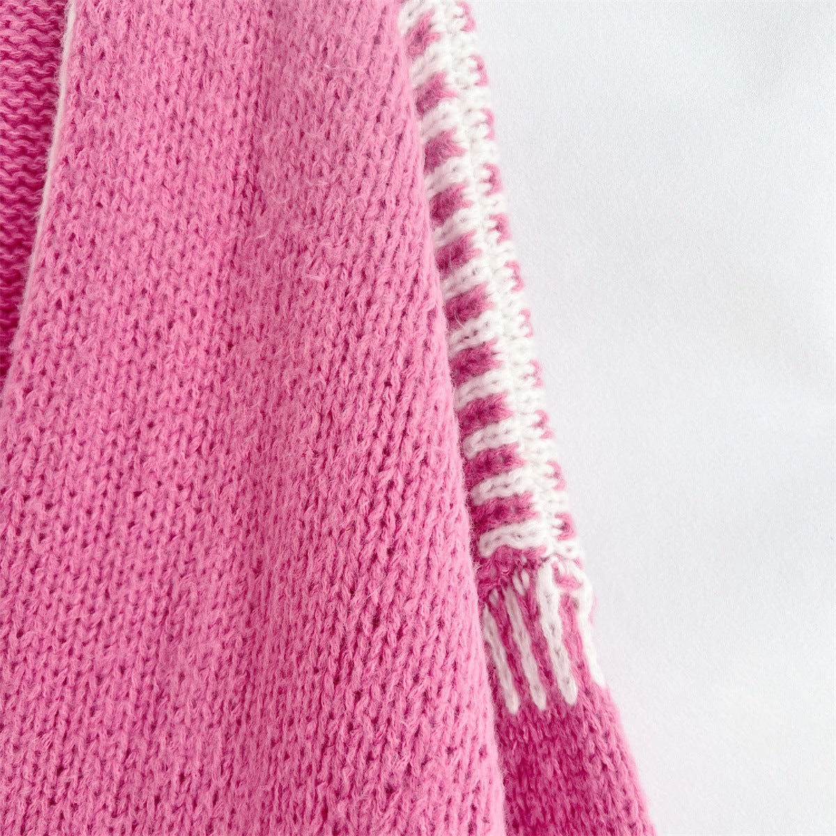Contrast Whipstitch Open Front Cardigan - Rosered - 2