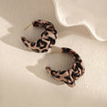 Leopard Print Ruched C Hoop Earrings - Brown