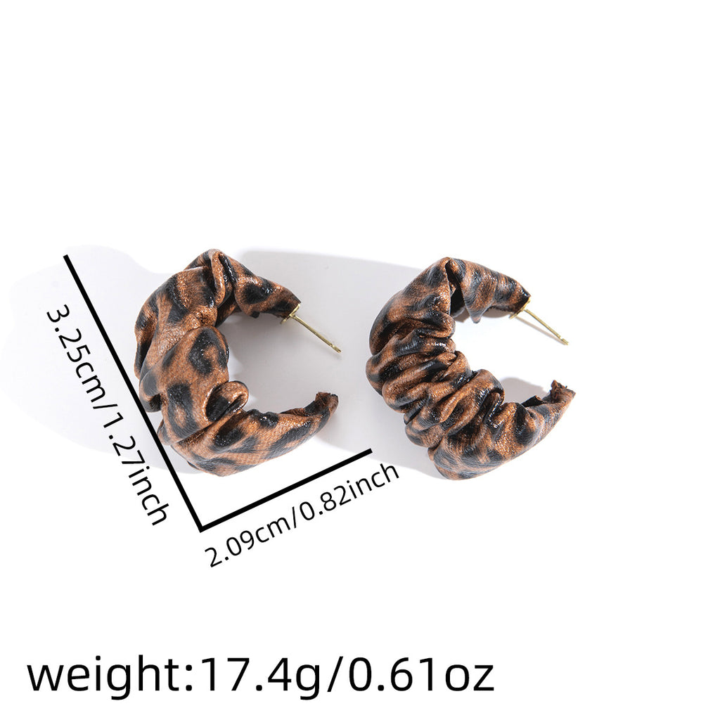 Leopard Print Ruched C Hoop Earrings - Coffee - 1