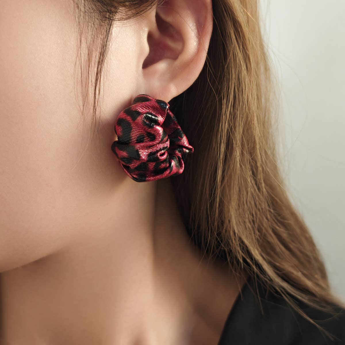 Leopard Print Ruched C Hoop Earrings