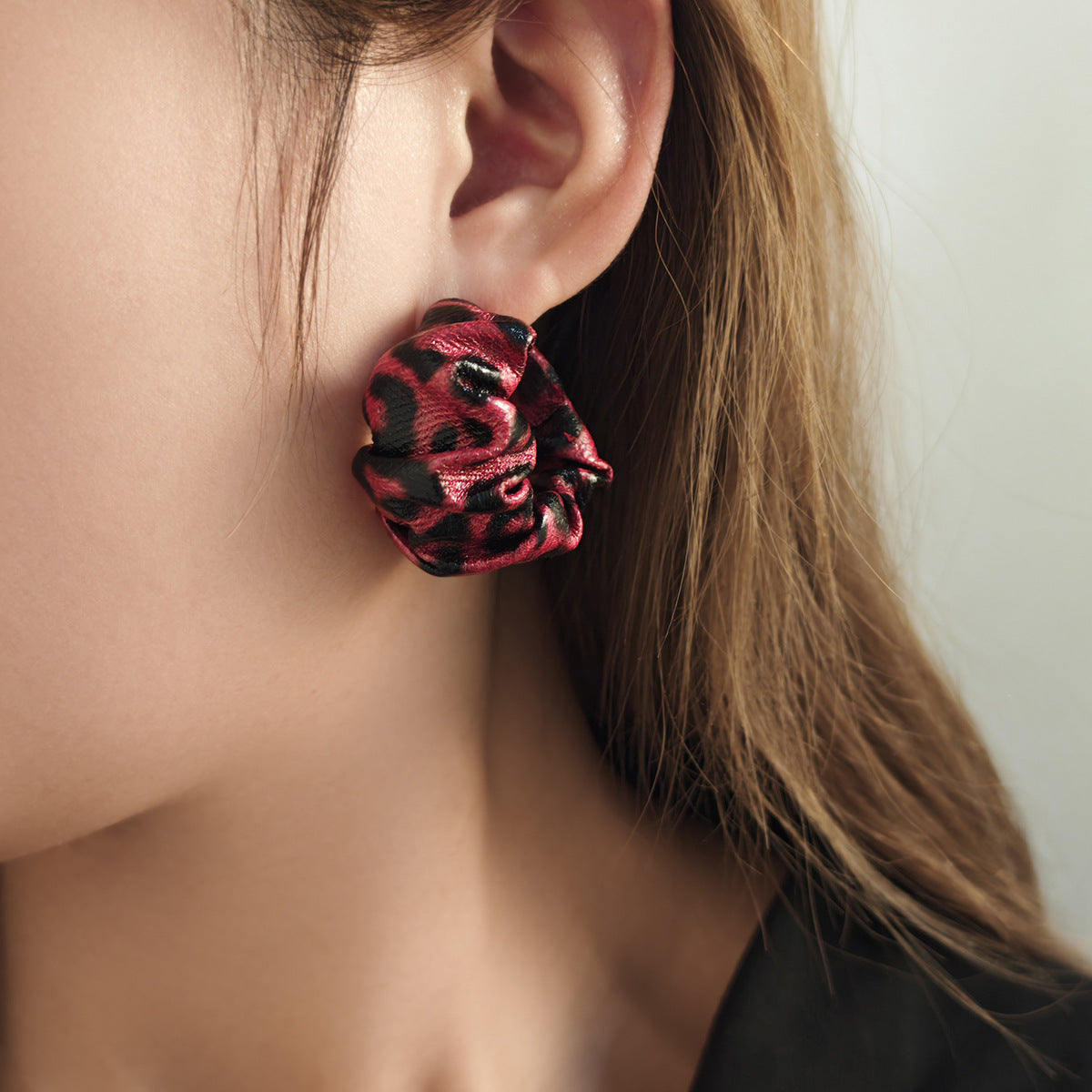 Leopard Print Ruched C Hoop Earrings - view 1