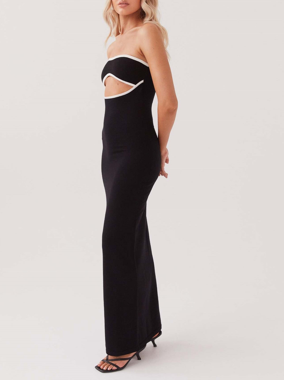 Strapless Cutout Column Maxi Dress - Black