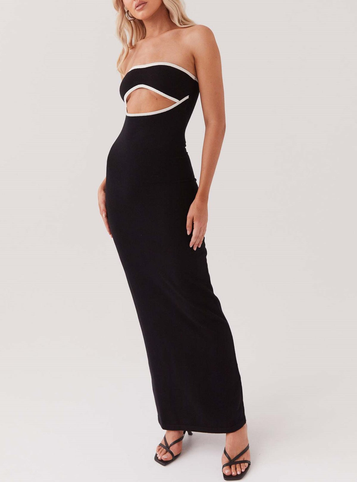Strapless Cutout Column Maxi Dress - Black - 1