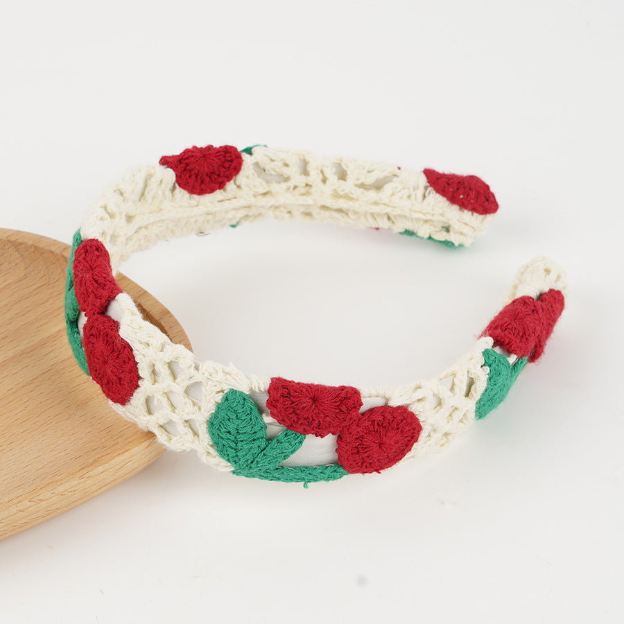 Crochet Strawberry Daisy Padded Headband - Cherry