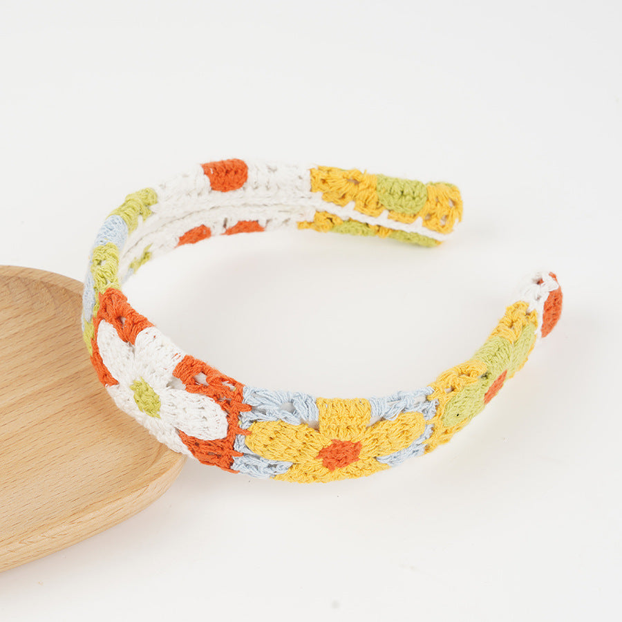 Crochet Strawberry Daisy Padded Headband - flowers