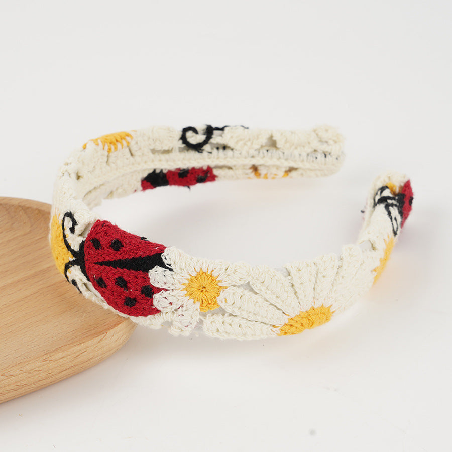 Crochet Strawberry Daisy Padded Headband - ladybug