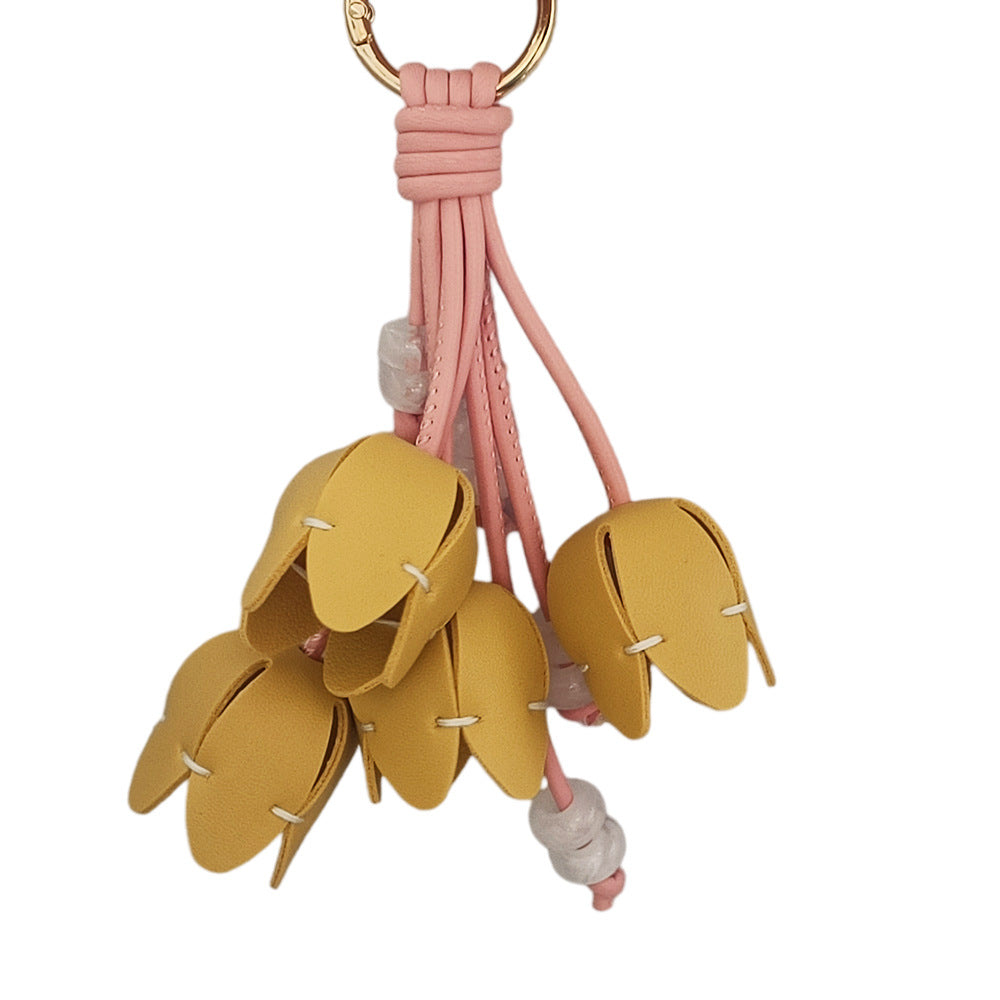 Tulip Flower Tassel Keychain Bag Charm - Orange
