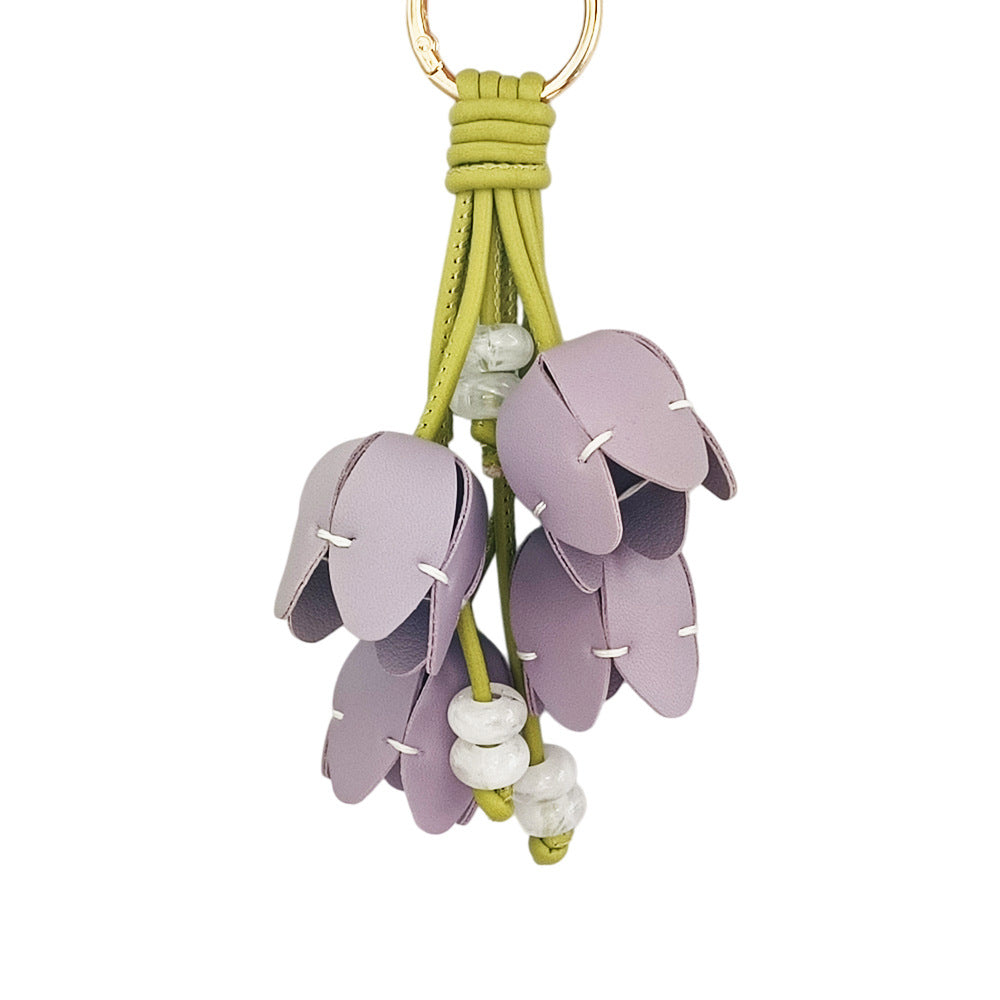 Tulip Flower Tassel Keychain Bag Charm - Purple