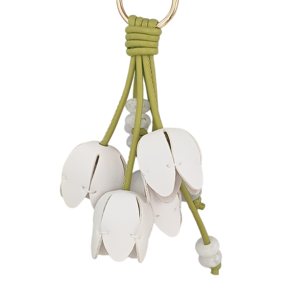 Tulip Flower Tassel Keychain Bag Charm - White