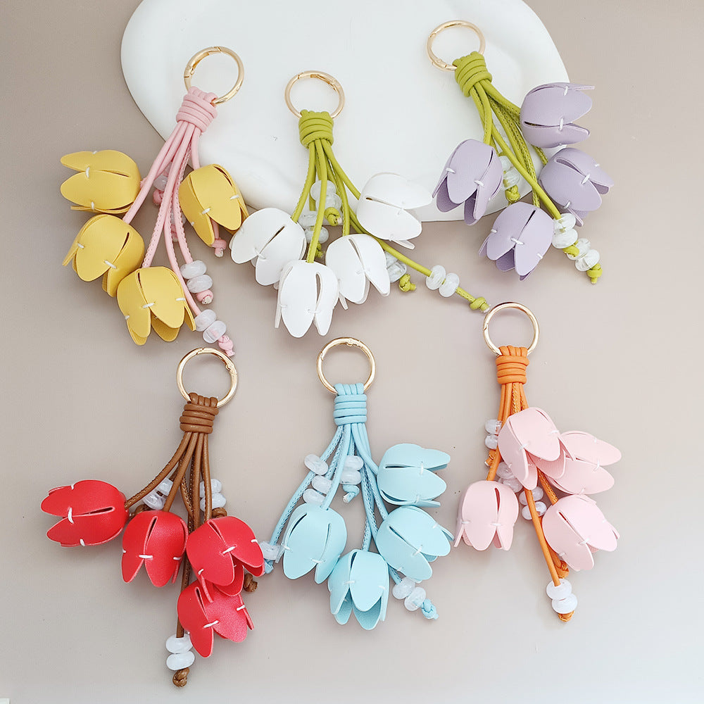 Tulip Flower Tassel Keychain Bag Charm