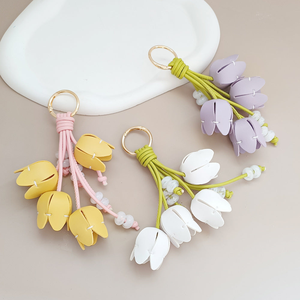 Tulip Flower Tassel Keychain Bag Charm - view 1