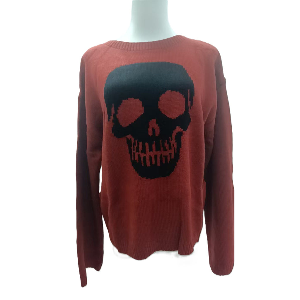 Skeleton Jacquard Oversized Knit Sweater - Red