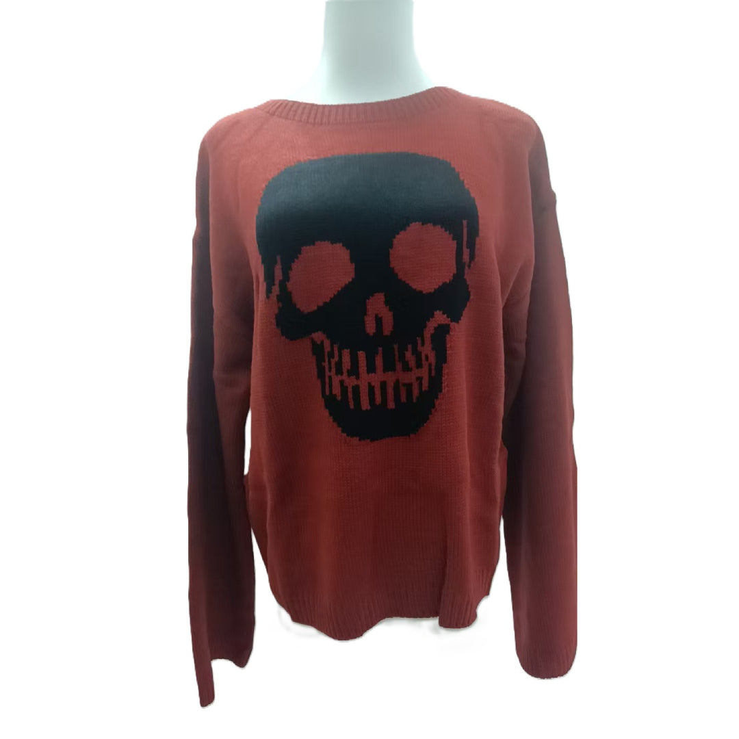 Skeleton Jacquard Oversized Knit Sweater - Red