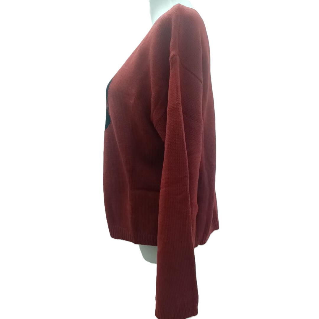 Skeleton Jacquard Oversized Knit Sweater - Red - 1