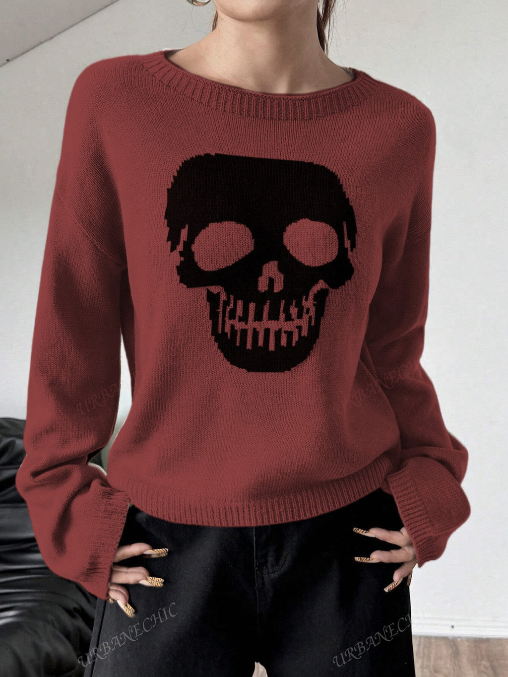 Skeleton Jacquard Oversized Knit Sweater - view 1