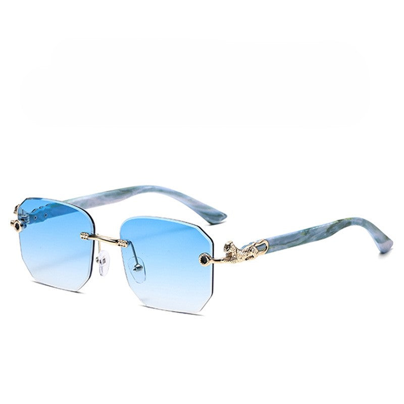 Rimless Square Gradient Lens Sunglasses - Blue