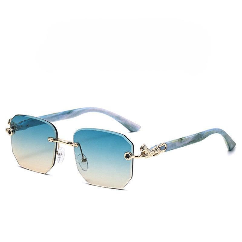 Rimless Square Gradient Lens Sunglasses - Lakeblue