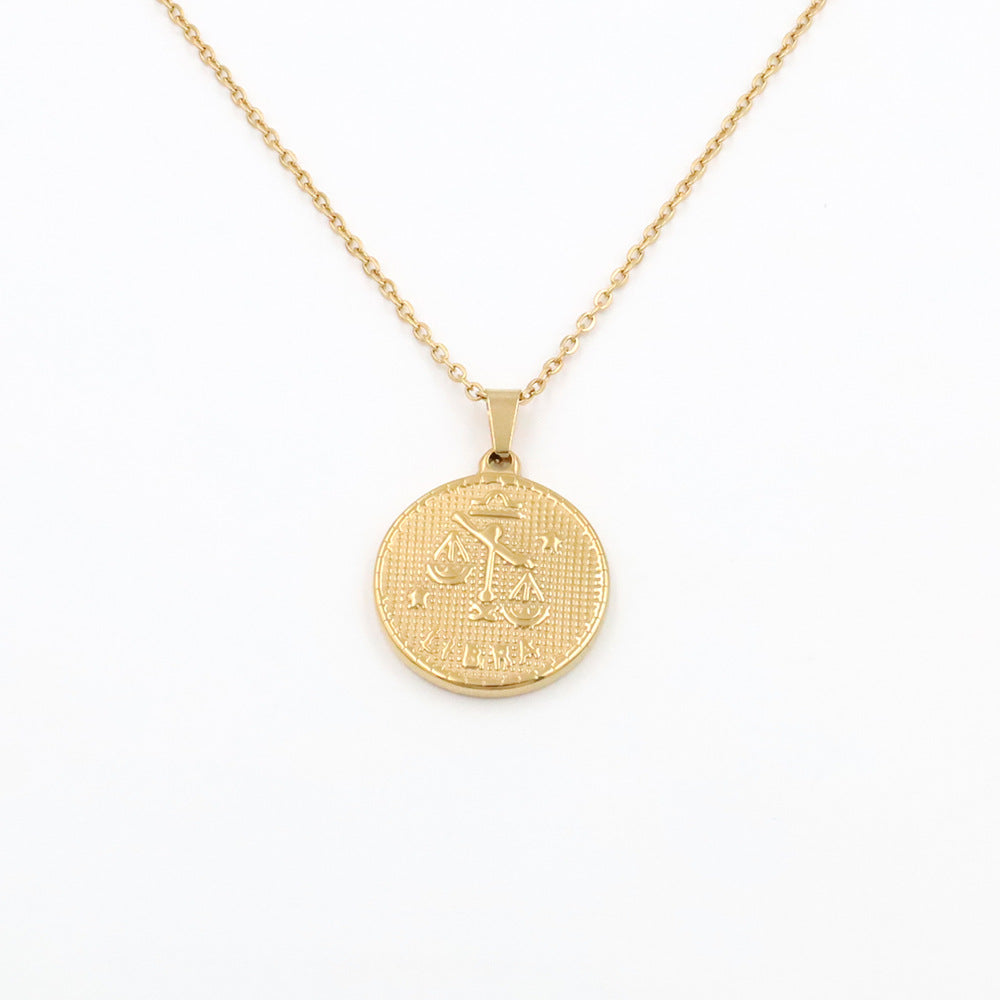 Zodiac Coin Medallion Pendant Necklace - Libra